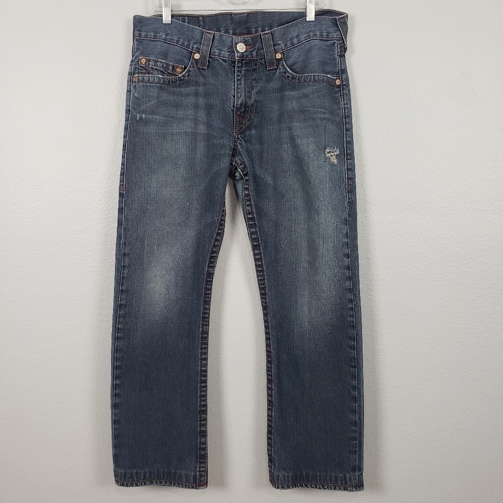 TRUE RELIGION Men's Jeans Blue Red Stitching Straight Sz 33